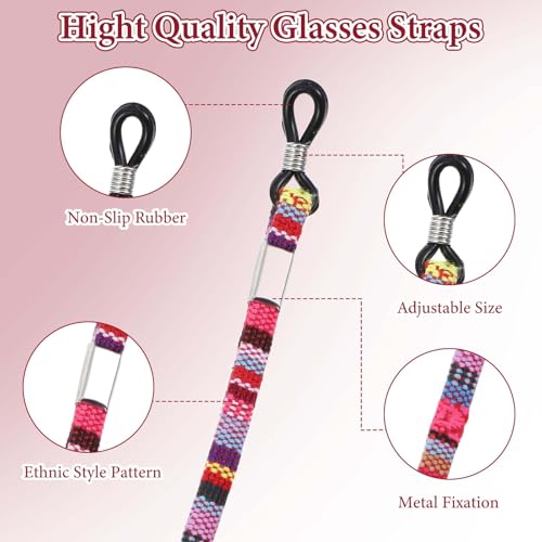 Image of 6 Pcs Eyeglasses Strap for Women Men, Bohemian Eyeglass Strap, Multicolor Eyeglass Chain, Leather Eye Glasses Holders Around Neck Lanyard Braided Accessory Chain