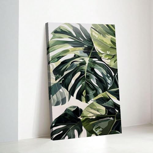 Plantes vertes déco murale abstraite en toile pour harmoniser votre cuisine