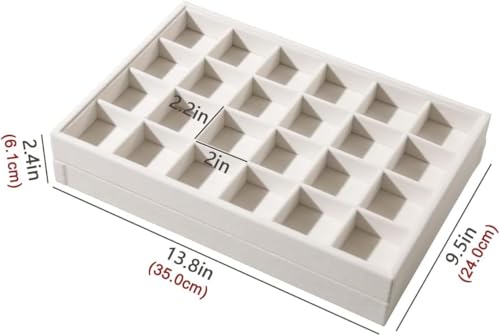 Image of Velvet Jewellry Drawer Organizer Stackable Tray (Beige, 24 Grid-Beige)