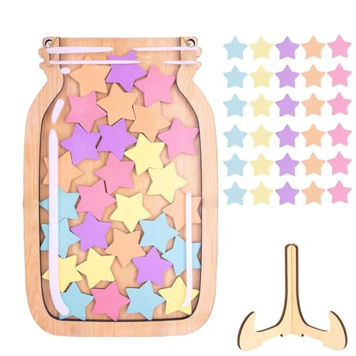 WUSJCOF Sistema de Recompensas para Niños con 25 Estrellas, Frasco de Estrellas de Madera para Aula y Hogar, Frasco de Incentivos para Buen Comportamiento en Escuela y Familia (Color Madera)