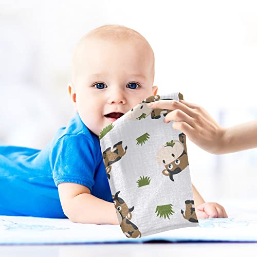 Image of vvfelixl Cotton Brown Cow Grass Muslin Washcloths - Soft Baby Face Towel for Newborns, 11.8 X 11.8 Inch, 3 Pack