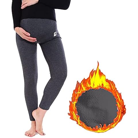 MNLYBABY Pregnant Women Cotton High Waist Stretch Leggings Warm Thick Pants - Grey Cover