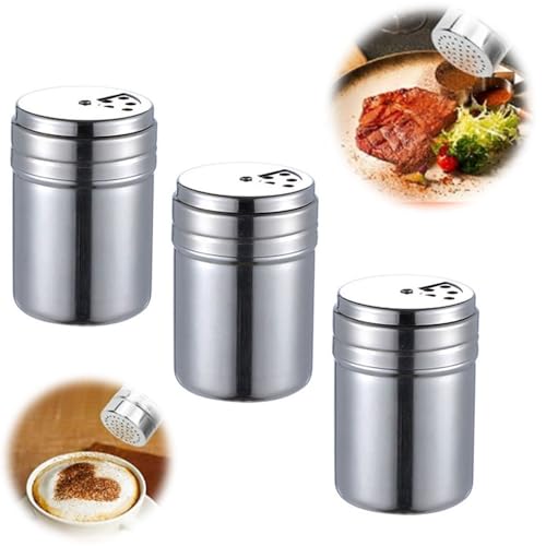 3 Pieces Shaker Seasoning Cans with Rotating Cover Steel Seasoning Seasoning Bottle with Stainless Spice Shaker for Cooking Kitchen Gadget