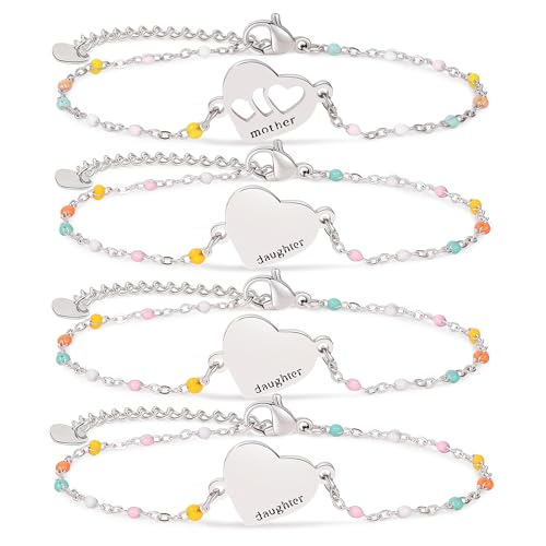 Image of DS Mother Daughter Bracelets Set,18K Gold Plated Stainless Steel Heart Jewelry for Women Girls,Mothers Day Gifts for Mom /Daughter,Adjustable Matching Bracelets for Mommy and Me gift box packaging
