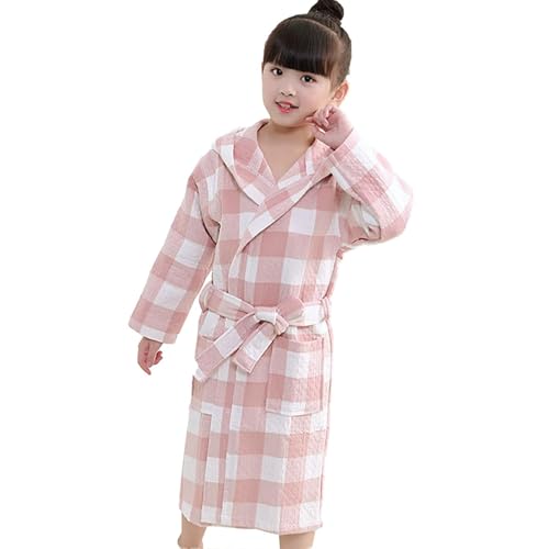 CRETUAO Albornoz para niños,Albornoces con Capucha Gasa algodón Suave 3 Capas para niños y niñas, Albornoz Transpirable para bebés, Pijamas cálidos y Ropa de Dormir para niños,Rosado,L