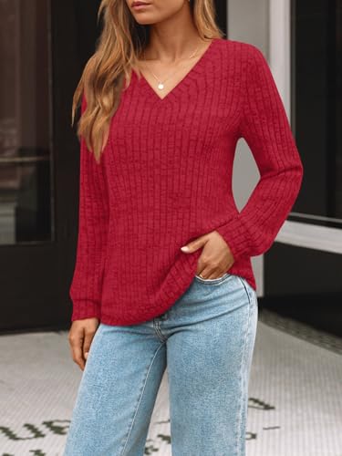 Image of AUTOMET Womens V Neck Long Sleeve Shirts Fall Tops 2026 Lightweight Sweater