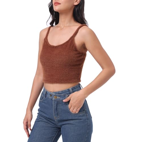 Image of Amazhiyu Women's Fuzzy Cropped Tank Top Sweater-Knit Scoop Neck Crop Cami
