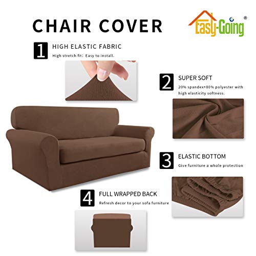Image of Easy-Going 2 Pieces Stretch Loveseat Couch Sofa Slipcover Washable | Spandex Soft Fitted Sofa Couch Cover for Sofa Furniture Protector with Bottom Kids,Pet Dog Brown