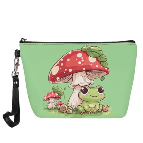 Xhuibop Mushroom Cartoon Frog Cosmetic Bag for Women Small Makeup Bag with Handles Zipper Clutch Pouch for Girls Makeup Bags for Women Organizer,Kawaii Gifts
