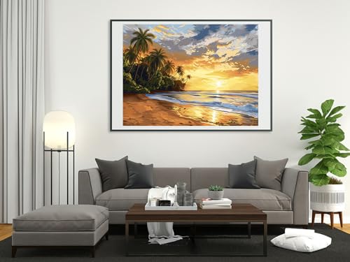 Image of Needlepoint Kits 14CT Counted Stamped Cross Stitch Kits for Adults Advanced Coconut Trees Beach Cross Stitch Patterns (Coconut Trees Beach)