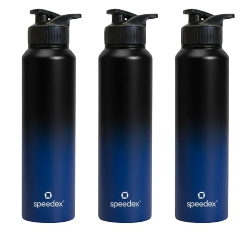 Image of Speedex Stainless Steel Metal Water Bottle 1 Ltr 1000 ml, BIS Approved, Leak Proof Sipper Cap Bottle for Office, School, Gym, Travel, Daily Use for Men, Women, Kids, Adults, Black Blue, Set of 3