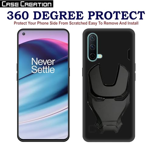 Image of COVERLY Official 3D Touch Feel Trending Real Hero Avenger Logo Mask Soft Rugged Grip Iron Man Super Power Cartoon Movie Silicone Matte Strong Back Cover for Oneplus Nord CE -Black