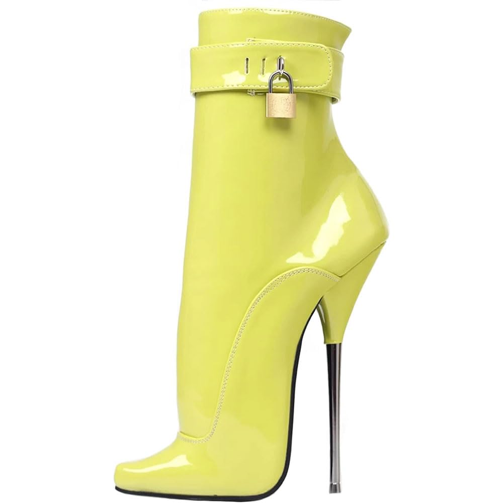 Hyfzxwx Unisex M 7 Inch Ballet Pointed High Heel Padlock Ankle Boots Fetish High Heels En Women Pumps Sexy Stripper Club Pole Dance Shoes Sexy/M/45Eu