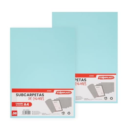 Starplast 100 Subcarpetas colores pastel, 160 gr, Tamaño A4, 32x23,5 cm, packs monocolor y surtido, archivos, escuela, hogar, oficina, adulto, instituto, cartón - AZUL