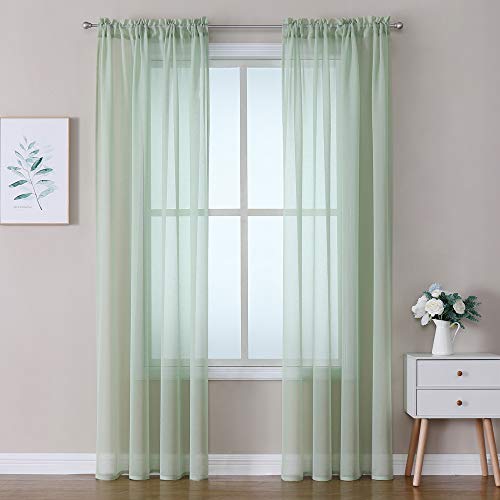 MIULEE 2 Panels Sheer Window Curtains Elegant Window Voile Panels/Drapes/Treatment for Bedroom Living Room 55" Wx85 L Rod Pocket Green - Image 2