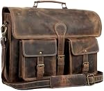 Leather briefcase 18 inch laptop messenger bag for men and women best satchel office bag by KPL