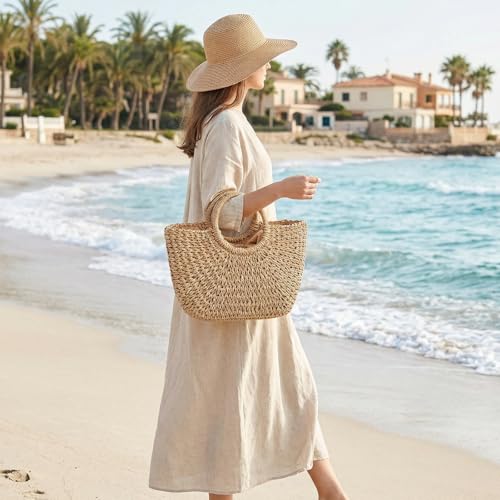 Bolso de paja para mujer, tejido a mano, grande miniatura 7
