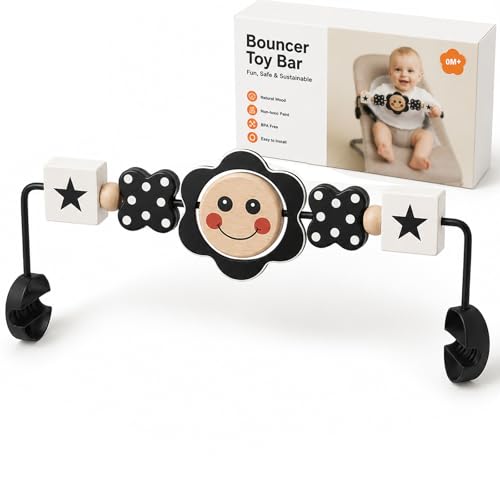 Baby Bouncer Toy Bar Compatible with Baby Bjorn Bouncer Wooden BabyBouncer Toy Bar Rotatable Seat Attachment Toys for Babies