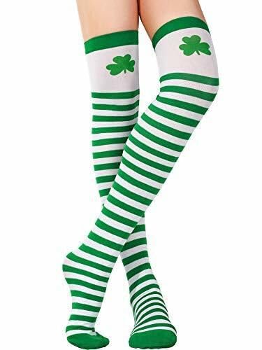 Image of St. Patrick's Day Thigh High Stocking Over Knee long Socks for Women- Lucky Shamrock For Irish Green Lucky Gifts