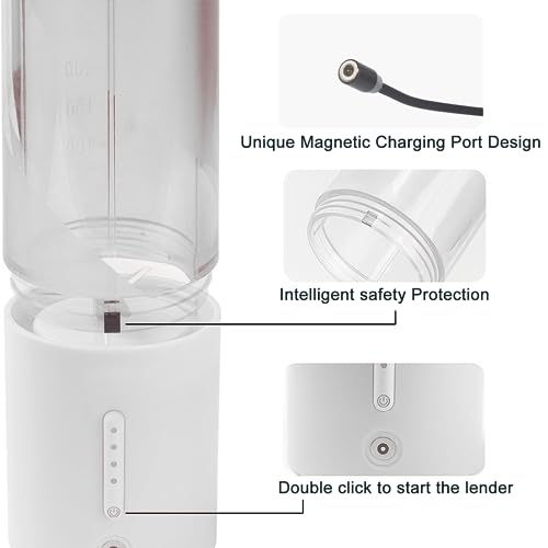 KMVIZI Mixer Smoothie Maker, 450 ml Fresh Juice Mixer Fles met 4000 mAh oplaadbaar, 6 scherpe messen blender mini mixer met siliconen rietje, geschikt voor reizen, gebruik thuis (wit) - Afbeelding 5