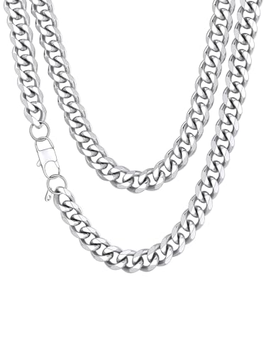 Richsteel 12mm Cadena Cubana Grande de Hombre Gargantilla Plateada Mujer 50cm Largo Collar de Acero Inoxidable
