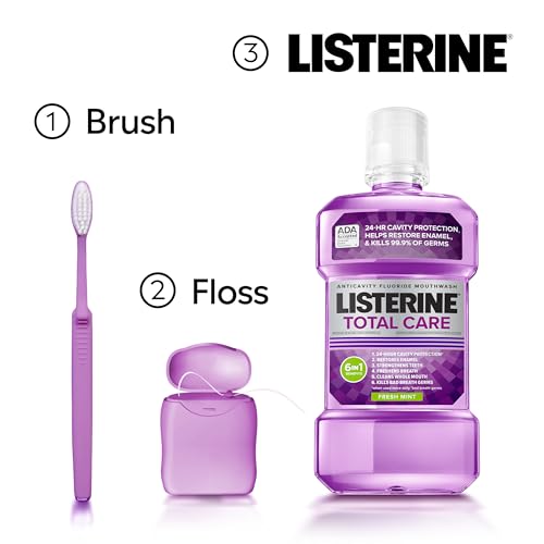 listerine total care anticavity fluoride mouthwash 6 benefits in 1 oral rinse helps kill 99 of bad breath germs prevents cavities strengthens teeth ada-accepted fresh mint 1 l