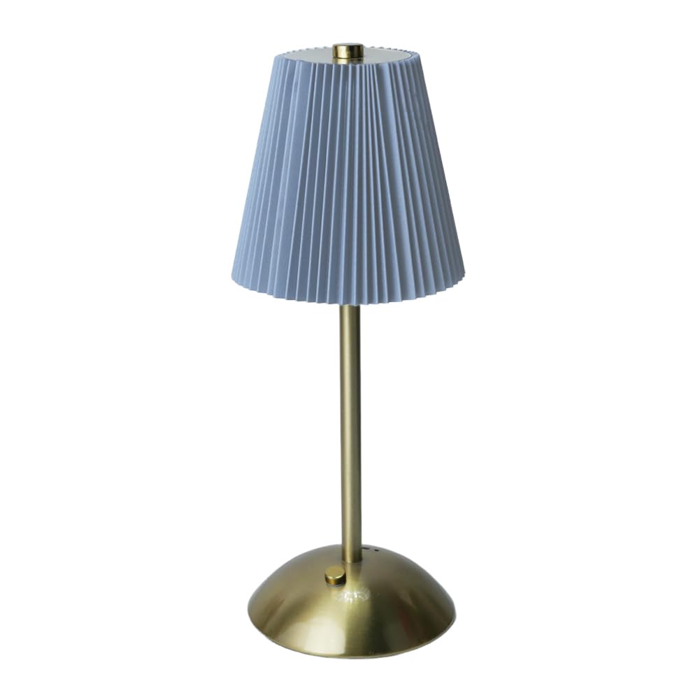 Fiorky Blue Nordic Pleated Cordless Table Lamp Rechargeable Bedside Sleeping Light 3 Light Colors Dimmable Touch Metal Desk Lamp For Restaurant Bar Coffee Shop