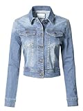 Design by Olivia Women's Casual Basic Long Sleeve Button Up Comfort Stretch Denim Jacket Light Denim M