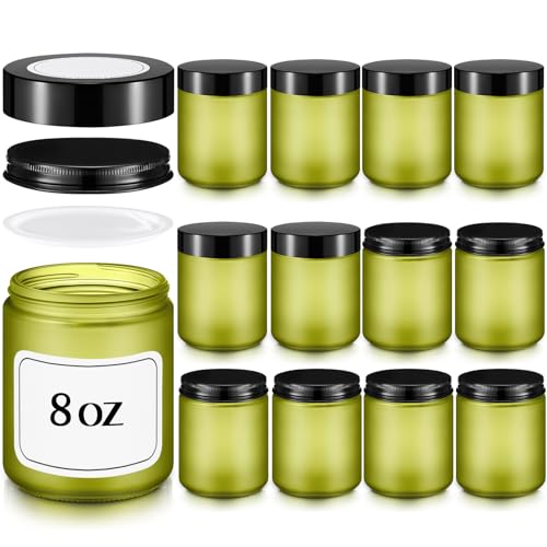 Norme 12 Pcs 8 oz Glass Jars with Metal Lids Plastic Liners, Green