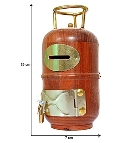 Image of Gas Cylinder Shape Wooden Coin /Money /Piggy Bank Saving Box. - (Gift for Kids | Boys /Girls | Toy (Wooden Money Bank Coin Storage Kids 8)