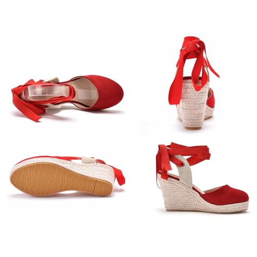 Women's Sandals Sandals Wedge, Summer Closed Toe Tie up Ankle Strap Boho Non-slip Wedges Sandals, Comfortable Outdoor Platform Beach Shoes, for Entertainment, Leisure, Party, Work3