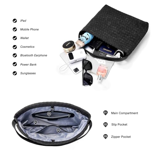 Bolso Tote Tejido de Cuero Vegano para Mujer Negro miniatura 5