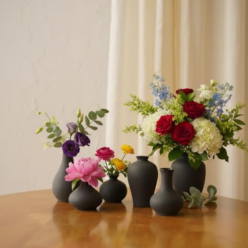 Image of PUREZENTO Black Japanese Ikebana Vase - Set of 5 | Unique Geometric Shapes Vase for Decor Centerpiece & Showpiece | Decorative Vases for Home, Living Room, Office & Tabletop Decorations