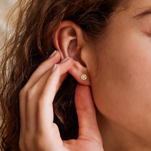 Gold Earrings-14K Gold Plated Flower Earrings Dainty Birthstone Cubic Zirconia Studs Flower Earrings for Women Birthday Gift for Her2