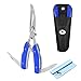 Freehawk Multi Function Stainless Steel Fishing Pliers Curved Nose Scissors Braid Cutters Hook Removers Fishing Line Cutters with 2 Small Blades in Blue with Nylon Sheath