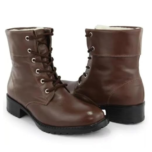 Bota Feminina de Inverno em Couro Forrada com Lã Impermeável - Turim (Marrom, BR, Adulto, Numérico, 33)