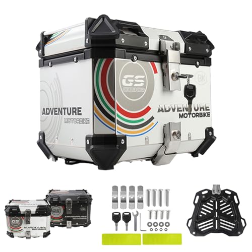 Top Case Moto Coffre Arrière Aluminium Blanc Rangement Bagages Casque Outils 45L