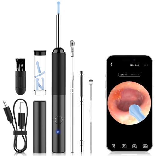 耳かきカメラ 耳スプーン みみかき 耳掃除 スコープ 耳鏡 イヤースコープ (ブラック)