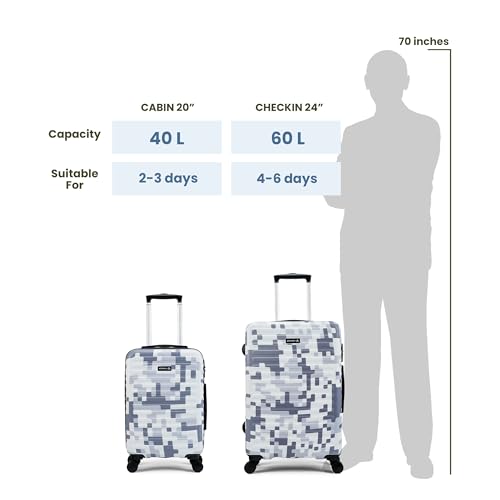 Image of THE ASSEMBLY Hard-Sided Check-In Luggage 65 Cm 24 Inch Polycarbonate Printed 4 Wheels Spinner Trolley Bag With Tsa Lock (Grey Camouflage)