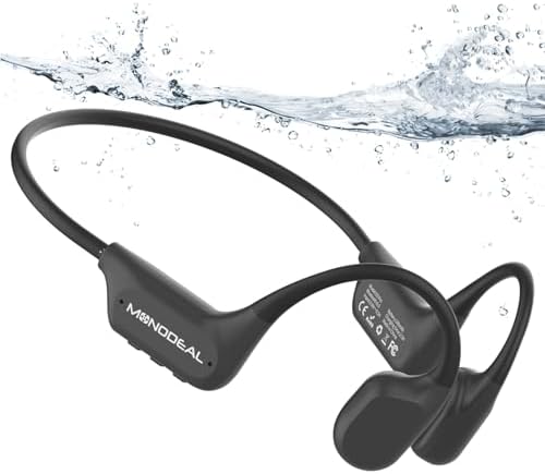 MONODEAL Cuffie Conduzione Ossea Subacquee per Piscina IPX8 Impermeabile Bluetooth 6.0 Auricolari MP3 Subacqueo 16G Auricolari Sport per Nuoto, Corsa