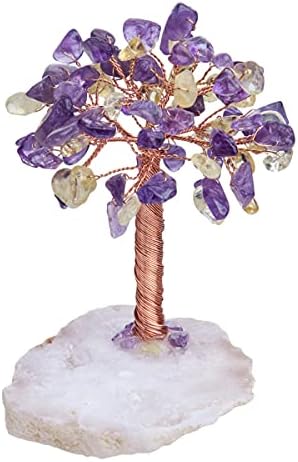 Nupuyai Natural Green Aventurine Healing Crystals Tree of Life with Geode Cluster Base, Bonsai Money Tree Figurines Fengshui Ornament for Good Luck and Wealth