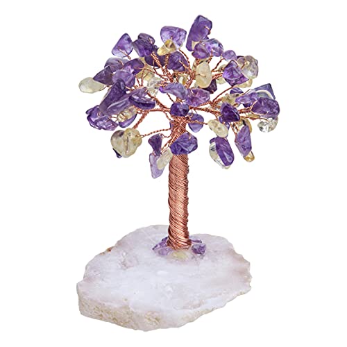 Nupuyai Natural Amethyst & Citrine Healing Crystals Tree of Life with Geode Cluster Base
