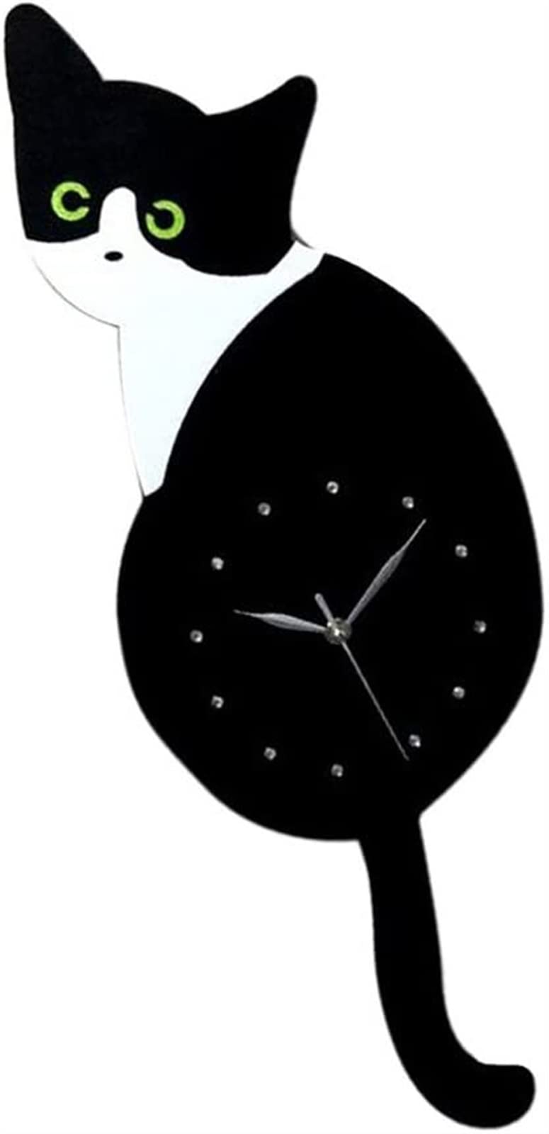 Reloj de Pared Gato con Cola oscilante y Ojos - acrílico Cuarzo péndulo para decoración única del hogar
