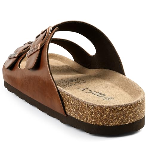 Image of ODOLY Unisex Comfortable Cork Footbed Slide Sandals with Arch Support | Adjustable Buckle, Lightweight Summer Sandals for Travel and Everyday Wear