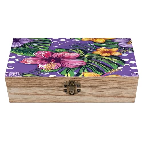 Boîte de rangement en bois tropical avec couvercle et fermoir sécurisé