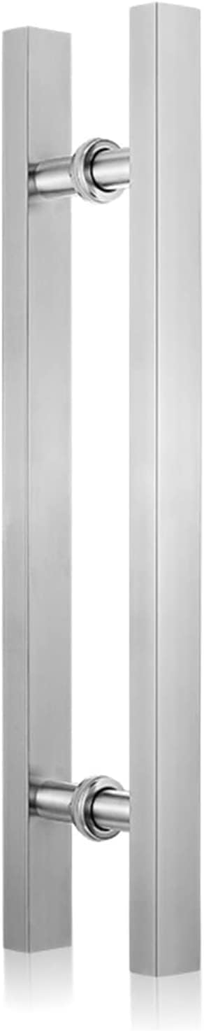 Modern Push Pull Bar Handle,Stainless Steel Commercial Door Handle,Black Gold Silver,H Shape Square Glass Door Handles for Sliding Barn Door,Double Sided Hardware (Color :Silver,Si