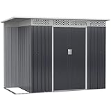 Outsunny Gerätehaus, Gartenhaus, Geräteschuppen mit Schiebetür, Lüftungsfenster, Pultdach, Outdoor, Stahl, Schwarz, 257 x 142 x 184 cm
