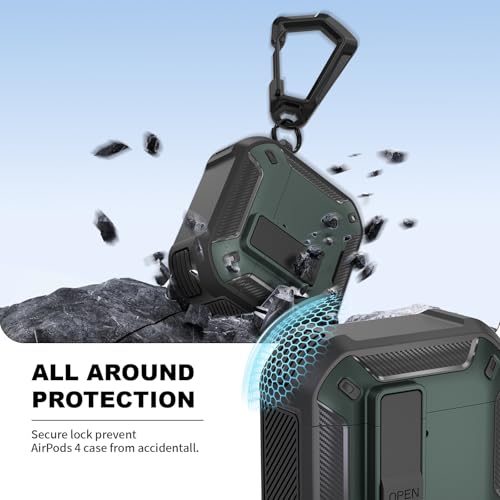 Image of for AirPods 4 Case with Magnetic Secure Lock Clip and Phone Stand, Compatible with Magsafe Charging, with Carabiner&Cleaner kit for Apple iPod 4th Generation Cover(2024) Men Women (Dark Green)