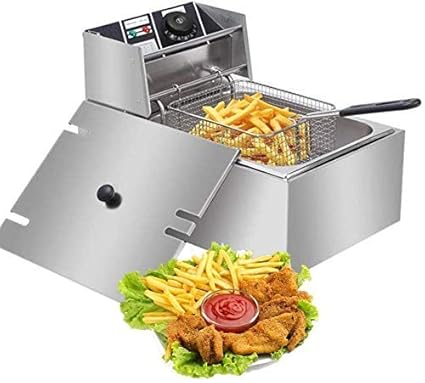 Mokshith Commercial Deep Fryer W/Basket & Lid Stainless Steel French Fryer Countertop Kitchen Frying Machine for Cooking French Fries, Onion Rings, Egg Rolls, Fried Chicken, 6L