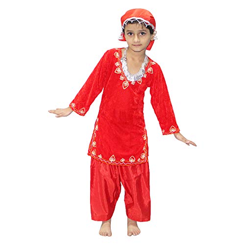 Image of Kaku Fancy Dresses Indian State Kashmiri Dance Red Velvet Salwar Suit Costume for Girls - Red, 3-4 Years